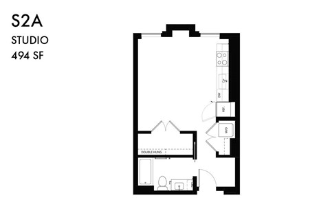 Floor plan for studio, 1 bath, 494 sqft